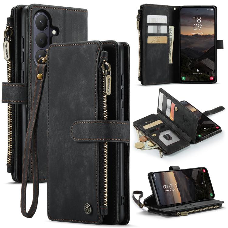 

For Samsung Galaxy S26 5G CaseMe C30 Card Slots Zipper Wallet Leather Phone Case(Black)