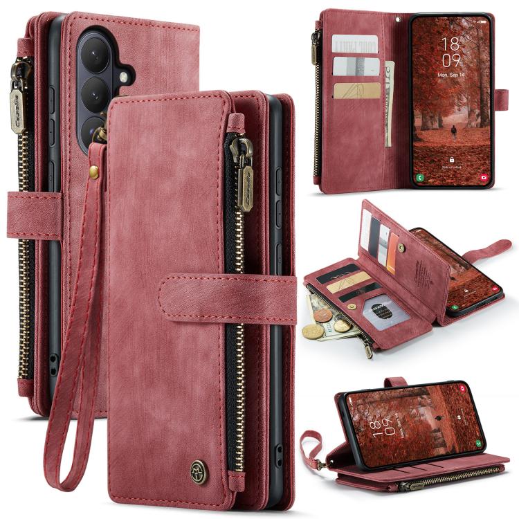 

For Samsung Galaxy S26 5G CaseMe C30 Card Slots Zipper Wallet Leather Phone Case(Red)