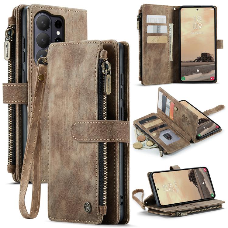 

For Samsung Galaxy S26 Ultra 5G CaseMe C30 Card Slots Zipper Wallet Leather Phone Case(Brown)