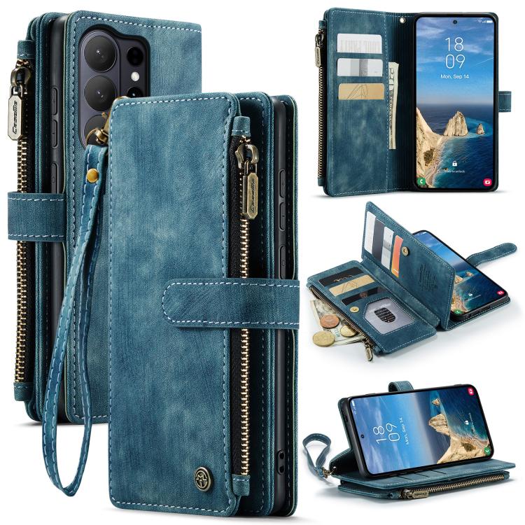 

For Samsung Galaxy S26 Ultra 5G CaseMe C30 Card Slots Zipper Wallet Leather Phone Case(Blue)