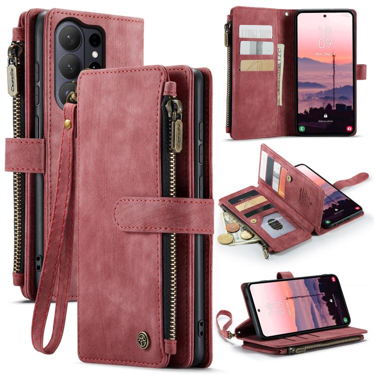 

For Samsung Galaxy S26 Ultra 5G CaseMe C30 Card Slots Zipper Wallet Leather Phone Case(Red)