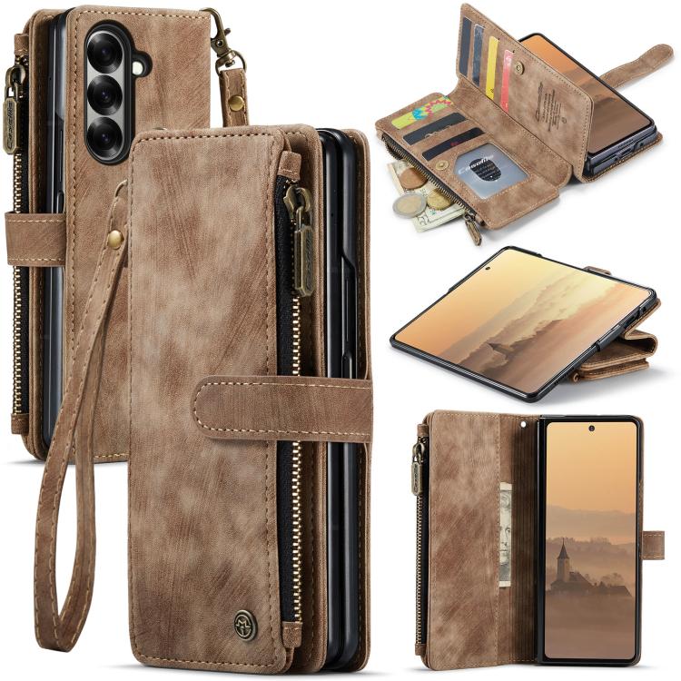 For Galaxy Z Fold8 Ultra 5G CaseMe C30 Card Slots Zipper Wallet Leather Phone Case(Brown)