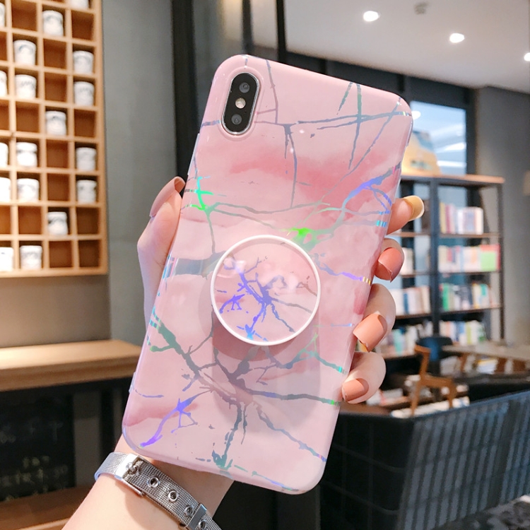 

Laser Marble Anti-drop TPU Protection Back Cover for iPhone XS Max, with Folding Holder(Pink)