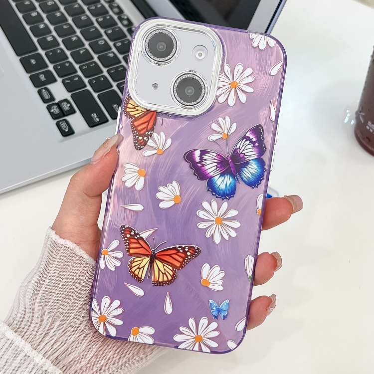 

For iPhone 13 Plating Texture Butterfly TPU Phone Case with Glitter Lens Film(Daisy Butterflies HU2)