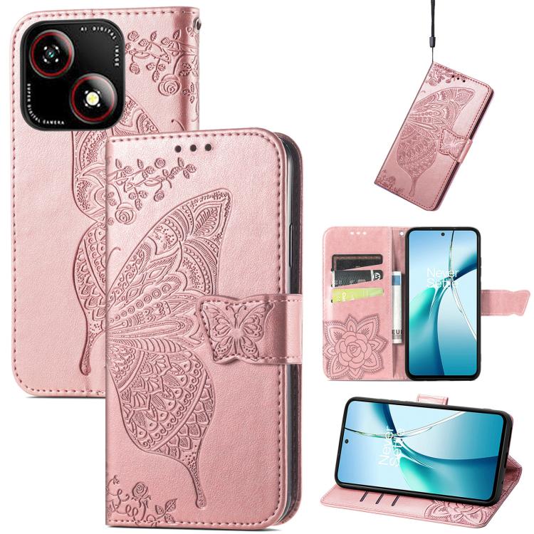 

For ZTE Blade A35e 4G Butterfly Love Flower Embossed Leather Phone Case(Rose Gold)