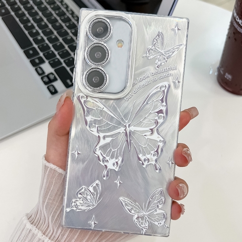 

For Samsung Galaxy A16 5G Plating Texture Butterfly TPU Phone Case with Glitter Lens Film(Silver Butterflies HU6)