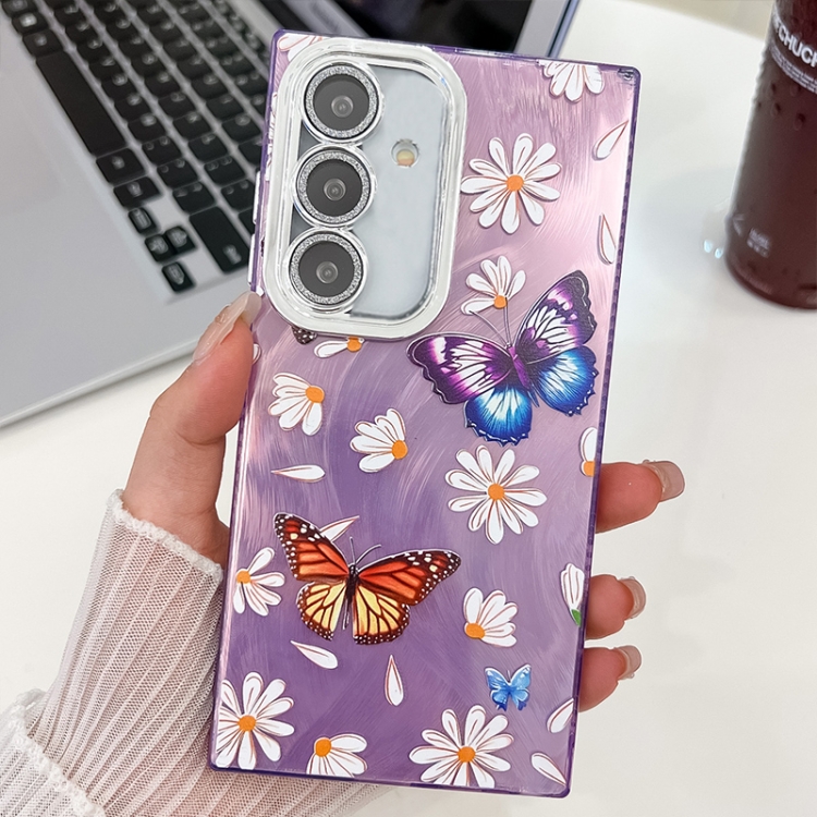 

For Samsung Galaxy A35 5G Plating Texture Butterfly TPU Phone Case with Glitter Lens Film(Daisy Butterflies HU2)