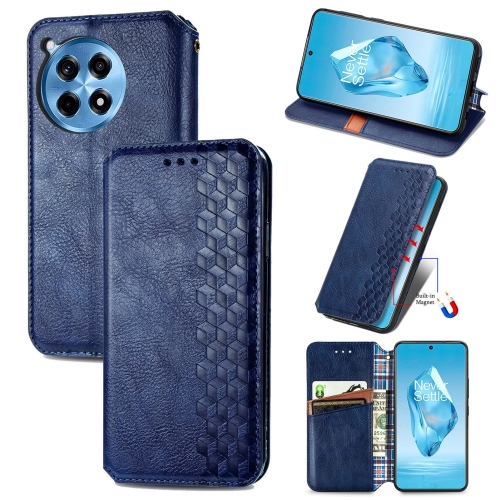 

For OnePlus Ace 3 Pro Cubic Grid Pressed Magnetic Leather Phone Case(Blue)