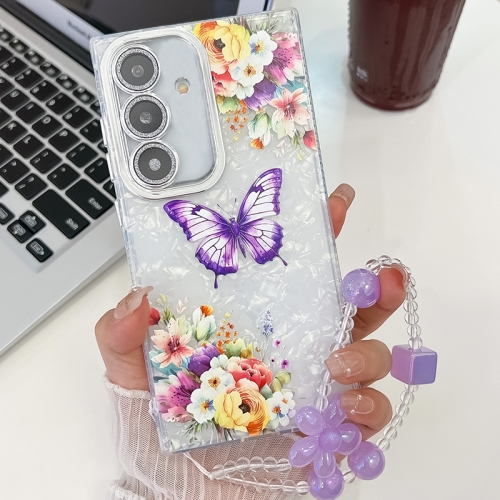 

For Samsung Galaxy S25+ 5G Plating Texture Butterfly Wristband TPU Phone Case with Glitter Lens Film(Flowers Butterflies HU1)