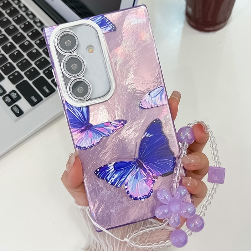 

For Samsung Galaxy S24+ 5G Plating Texture Butterfly Wristband TPU Phone Case with Glitter Lens Film(Purple Butterflies HU4)