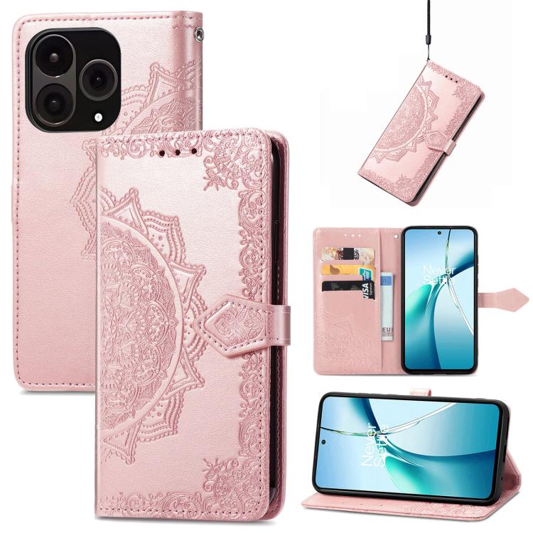 

For OnePlus 15 Mandala Flower Embossed Leather Phone Case(Rose Gold)
