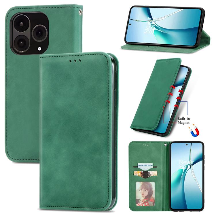 

For OnePlus 15 Retro Skin Feel Magnetic Flip Leather Phone Case(Green)
