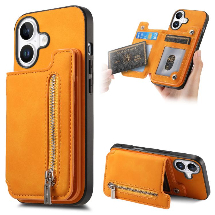 

For iPhone 17 Retro MagSafe Zipper Wallet Card Bag Back Phone Case(Yellow)