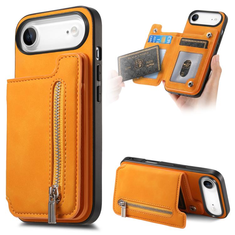 

For iPhone Air Retro MagSafe Zipper Wallet Card Bag Back Phone Case(Yellow)
