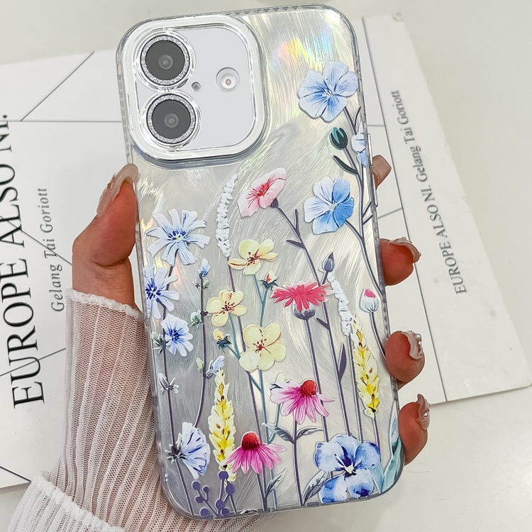

For iPhone 16 Plus Electroplating Flowers Plants Texture TPU Phone Case(Wildflower FL2)