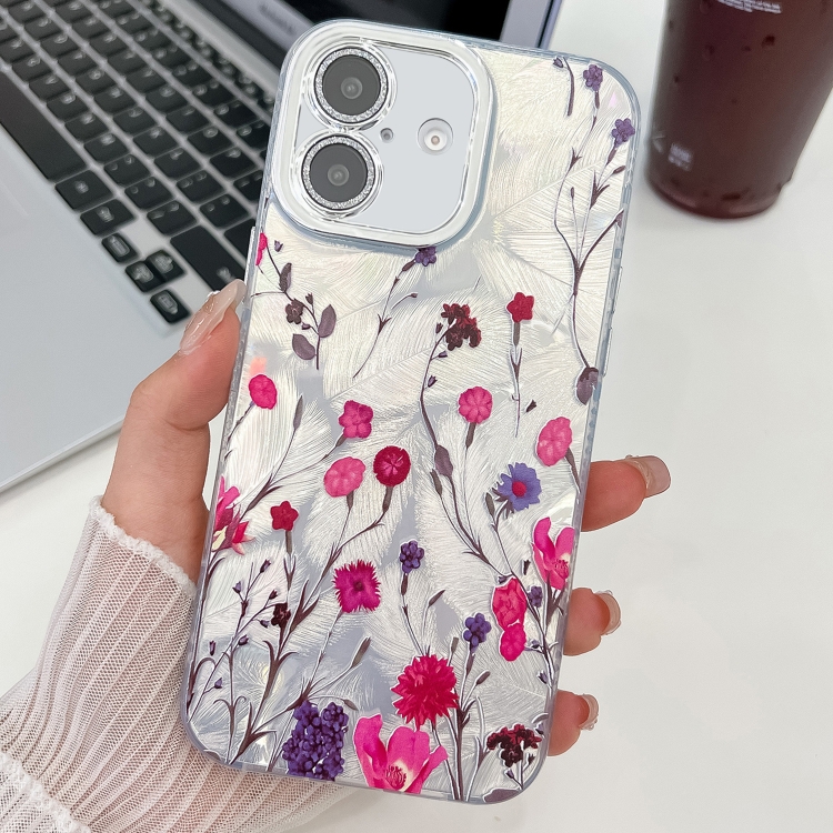 

For iPhone 16 Plus Electroplating Flowers Plants Texture TPU Phone Case(Carnation FL7)