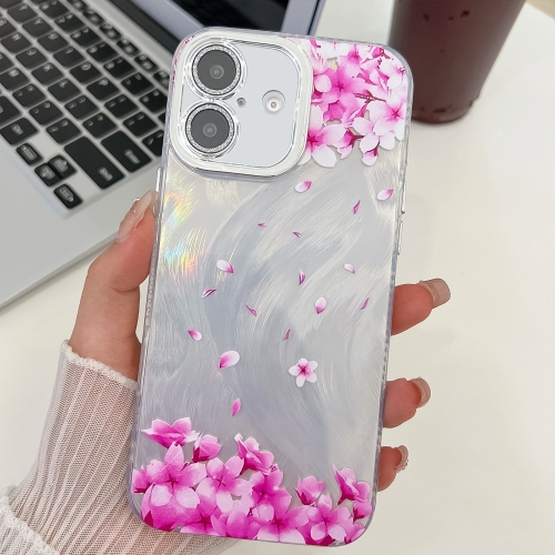 

For iPhone 16 Plus Electroplating Flowers Plants Texture TPU Phone Case(Sakura FL12)