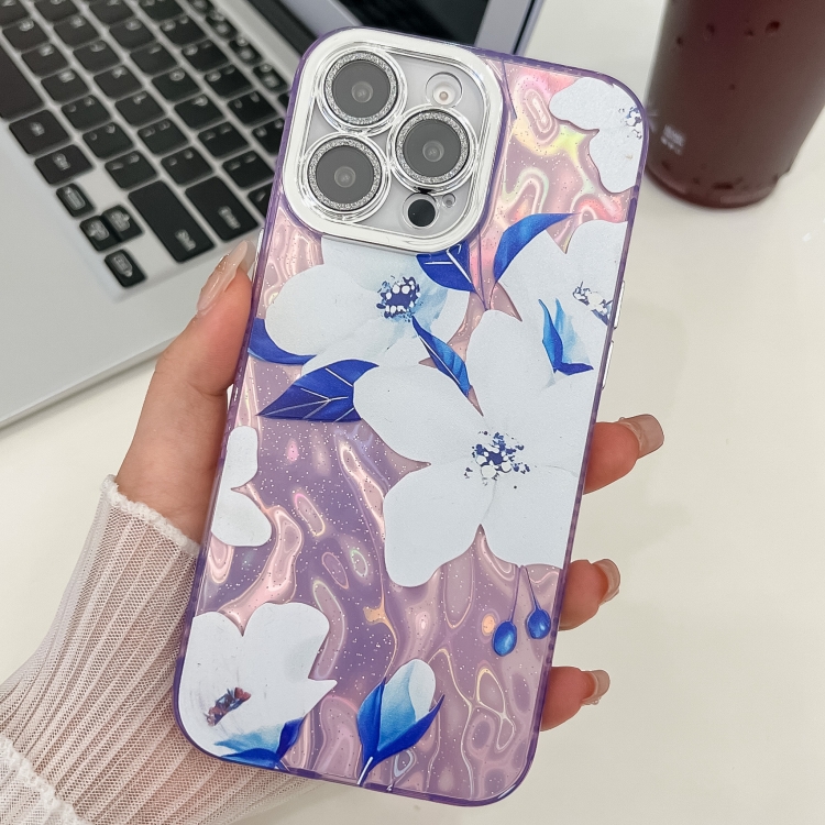 

For iPhone 15 Pro Max Electroplating Flowers Plants Texture TPU Phone Case(Bougainvillea FL8)