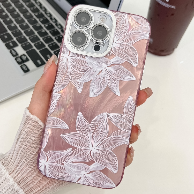 

For iPhone 15 Pro Max Electroplating Flowers Plants Texture TPU Phone Case(Sketch Lily FL9)