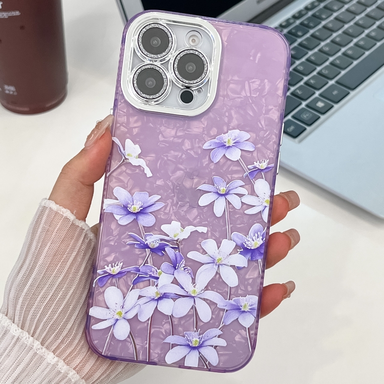 

For iPhone 15 Pro Max Electroplating Flowers Plants Texture TPU Phone Case(Lilac Flowers FL16)