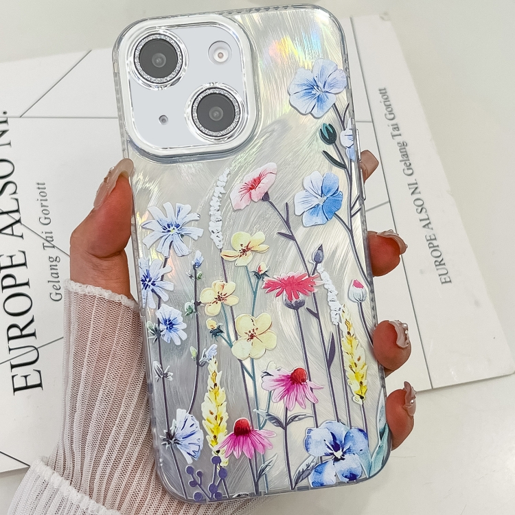 

For iPhone 15 Electroplating Flowers Plants Texture TPU Phone Case(Wildflower FL2)