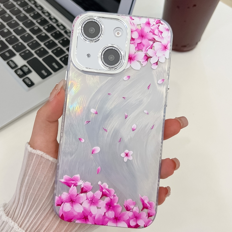 

For iPhone 15 Electroplating Flowers Plants Texture TPU Phone Case(Sakura FL12)