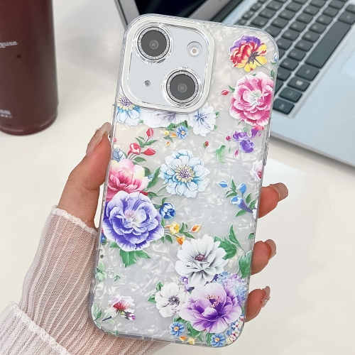 

For iPhone 15 Electroplating Flowers Plants Texture TPU Phone Case(Peony FL14)