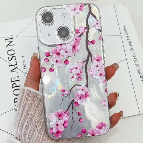 

For iPhone 14 Electroplating Flowers Plants Texture TPU Phone Case(Plum Flower FL6)