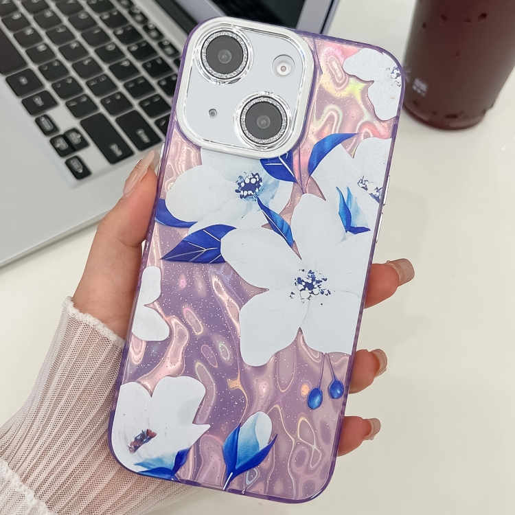 

For iPhone 14 Electroplating Flowers Plants Texture TPU Phone Case(Bougainvillea FL8)