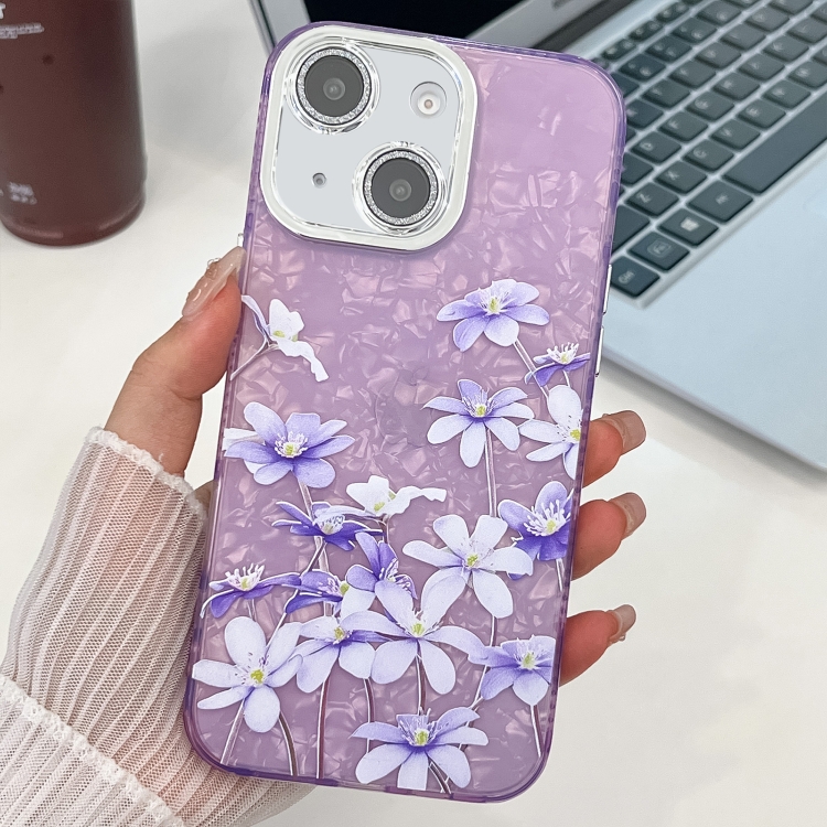 

For iPhone 14 Electroplating Flowers Plants Texture TPU Phone Case(Lilac Flowers FL16)