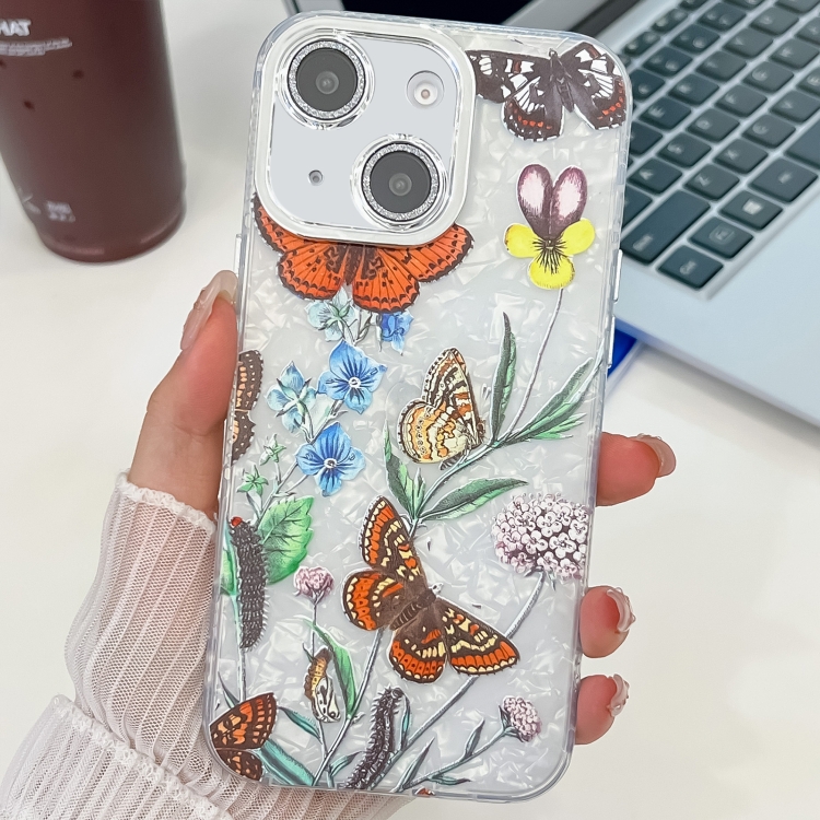

For iPhone 14 Electroplating Flowers Plants Texture TPU Phone Case(Butterfly Love Flower FL17)