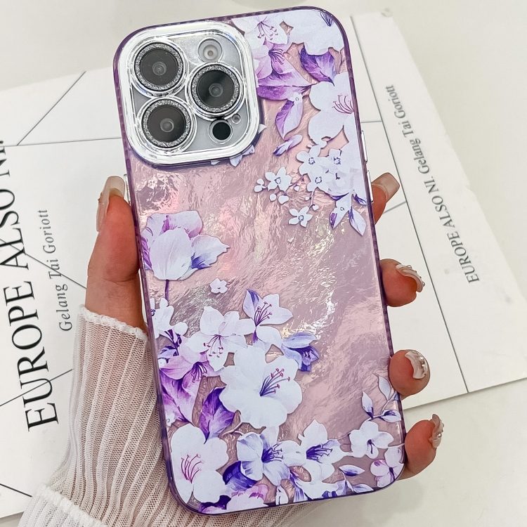 

For iPhone 14 Pro Max Electroplating Flowers Plants Texture TPU Phone Case(Azalea FL4)