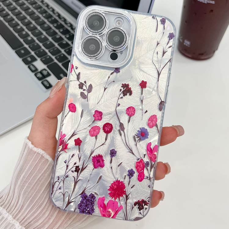 

For iPhone 14 Pro Max Electroplating Flowers Plants Texture TPU Phone Case(Carnation FL7)