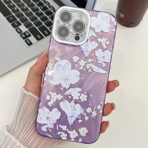 

For iPhone 14 Pro Max Electroplating Flowers Plants Texture TPU Phone Case(Pale Purple FlowerFL11)