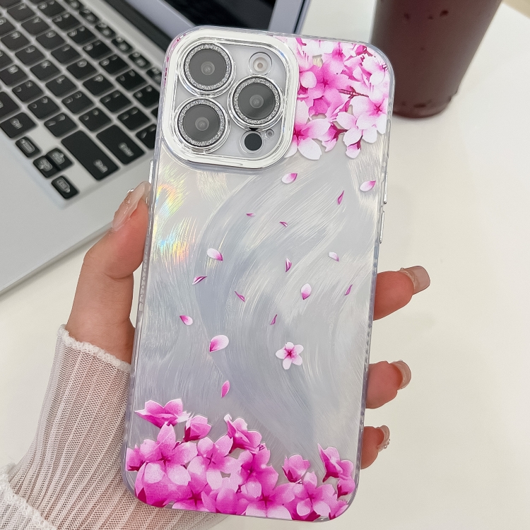 

For iPhone 14 Pro Max Electroplating Flowers Plants Texture TPU Phone Case(Sakura FL12)