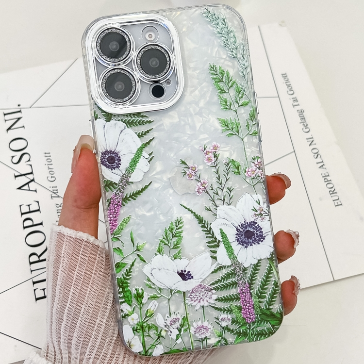 

For iPhone 13 Pro Max Electroplating Flowers Plants Texture TPU Phone Case(Green Plants FL5)
