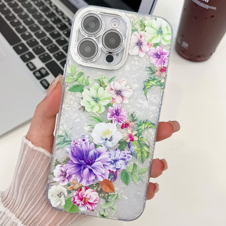 

For iPhone 13 Pro Max Electroplating Flowers Plants Texture TPU Phone Case(Colorful Peony FL10)
