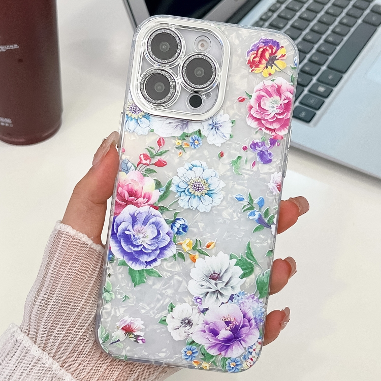 

For iPhone 13 Pro Max Electroplating Flowers Plants Texture TPU Phone Case(Peony FL14)