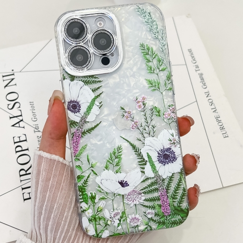 

For iPhone 13 Pro Electroplating Flowers Plants Texture TPU Phone Case(Green Plants FL5)