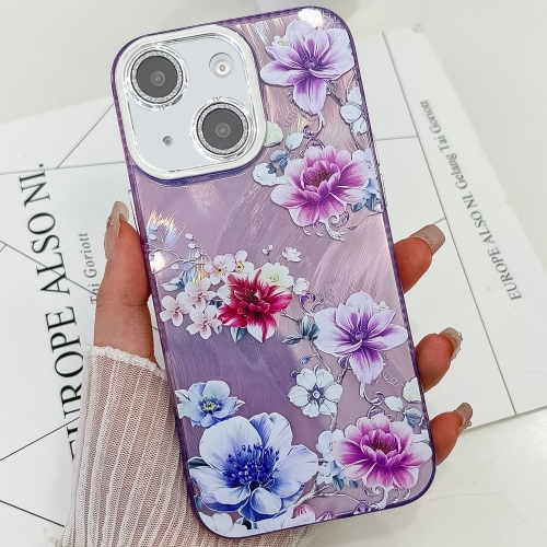 

For iPhone 13 Electroplating Flowers Plants Texture TPU Phone Case(Purple Flowers FL1)