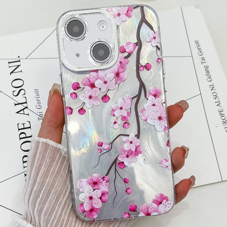 

For iPhone 13 Electroplating Flowers Plants Texture TPU Phone Case(Plum Flower FL6)
