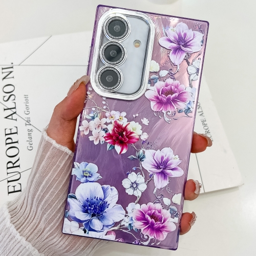 

For Samsung Galaxy A36 Electroplating Flowers Plants Texture TPU Phone Case(Purple Flowers FL1)