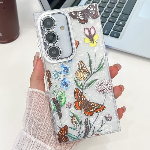 

For Samsung Galaxy S25 5G Electroplating Flowers Plants Texture TPU Phone Case(Butterfly Love Flower FL17)