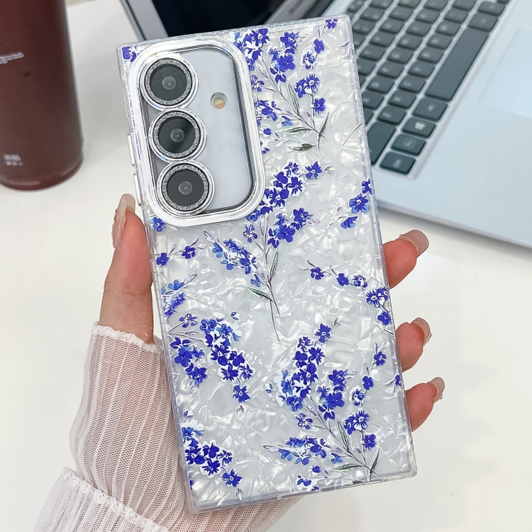 

For Samsung Galaxy S25+ 5G Electroplating Flowers Plants Texture TPU Phone Case(Blue Flower FL13)