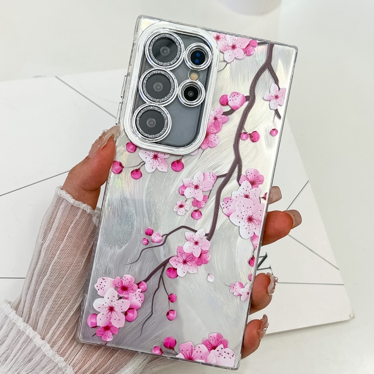 

For Samsung Galaxy S25 Ultra 5G Electroplating Flowers Plants Texture TPU Phone Case(Plum Flower FL6)