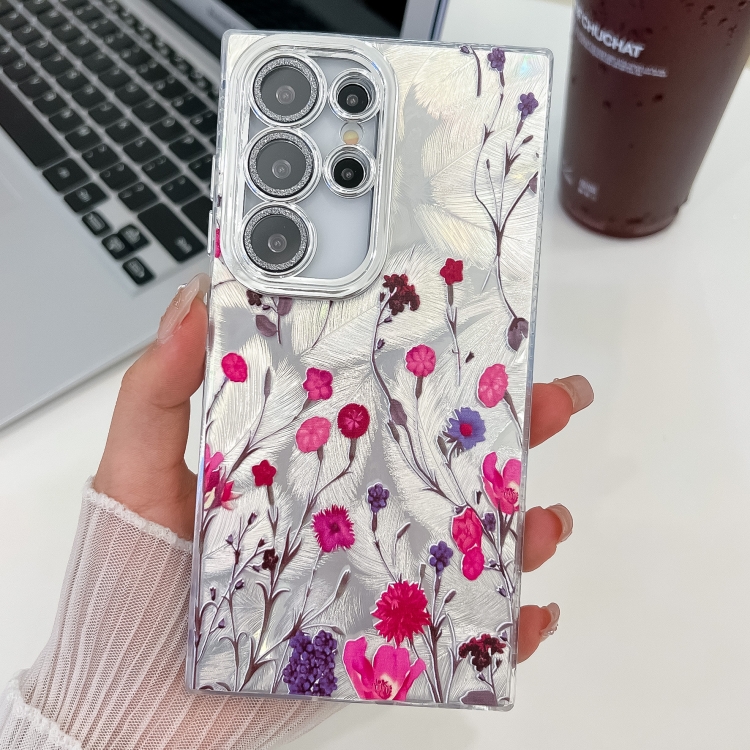 

For Samsung Galaxy S25 Ultra 5G Electroplating Flowers Plants Texture TPU Phone Case(Carnation FL7)