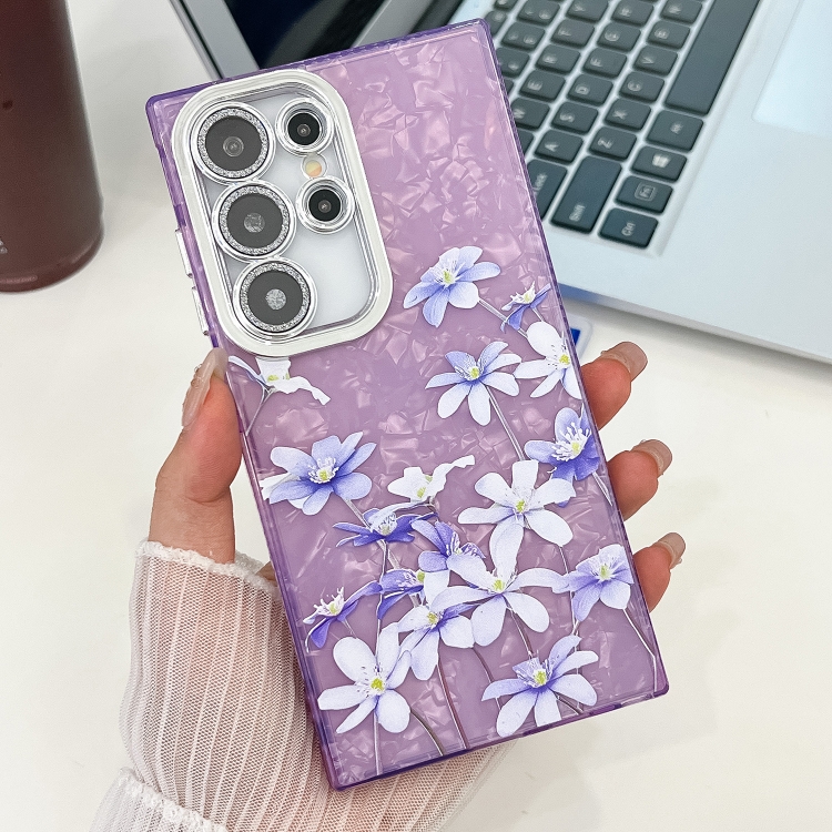 

For Samsung Galaxy S25 Ultra 5G Electroplating Flowers Plants Texture TPU Phone Case(Lilac Flowers FL16)