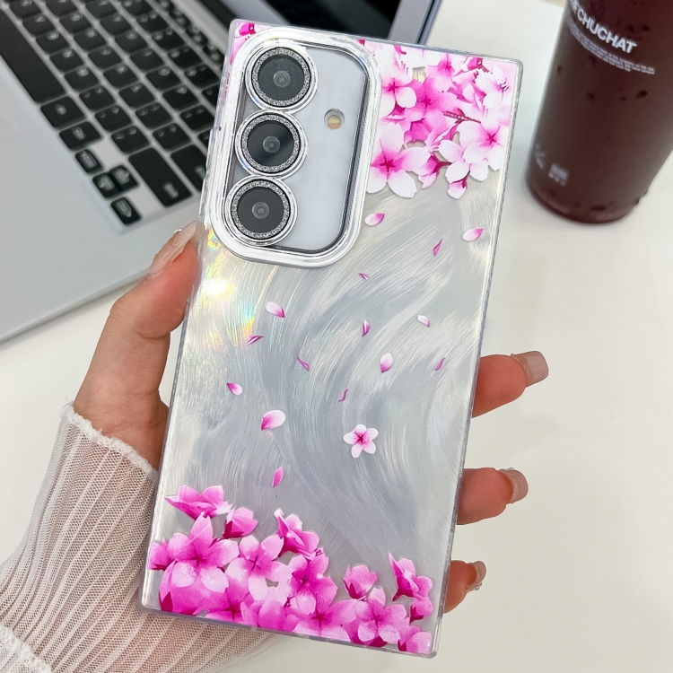 

For Samsung Galaxy S24 FE 5G Electroplating Flowers Plants Texture TPU Phone Case(Sakura FL12)