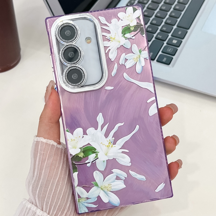 

For Samsung Galaxy S24 FE 5G Electroplating Flowers Plants Texture TPU Phone Case(Gardenia FL15)
