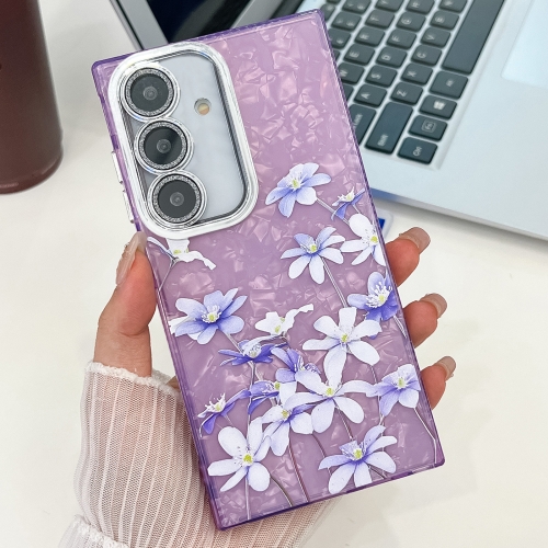 For Samsung Galaxy S24 FE 5G Electroplating Flowers Plants Texture TPU Phone Case(Lilac Flowers FL16)